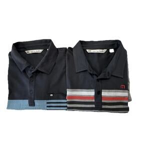 TravisMathew Lot of 2 Golf Polo Shirts Mens XL Performance Stretch Black Striped